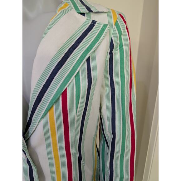 Vintage 70s Striped Skirt Blazer Suit White Size 12 - Picture 2 of 16